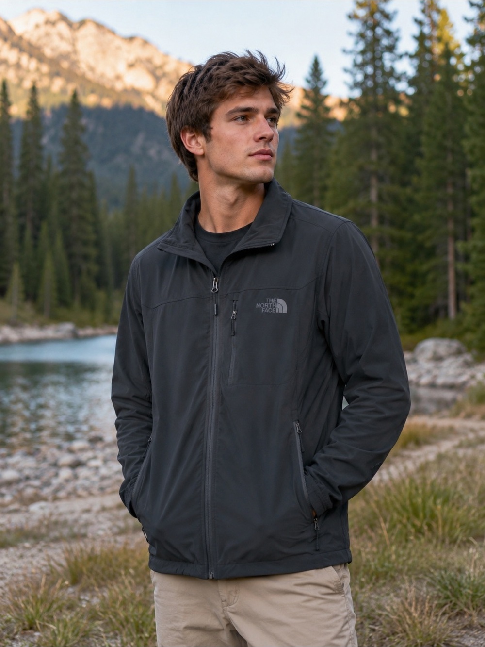 The North Face Charcoal Grey Gray Men’s Lightweight Zip Up Jacket Size Medium
